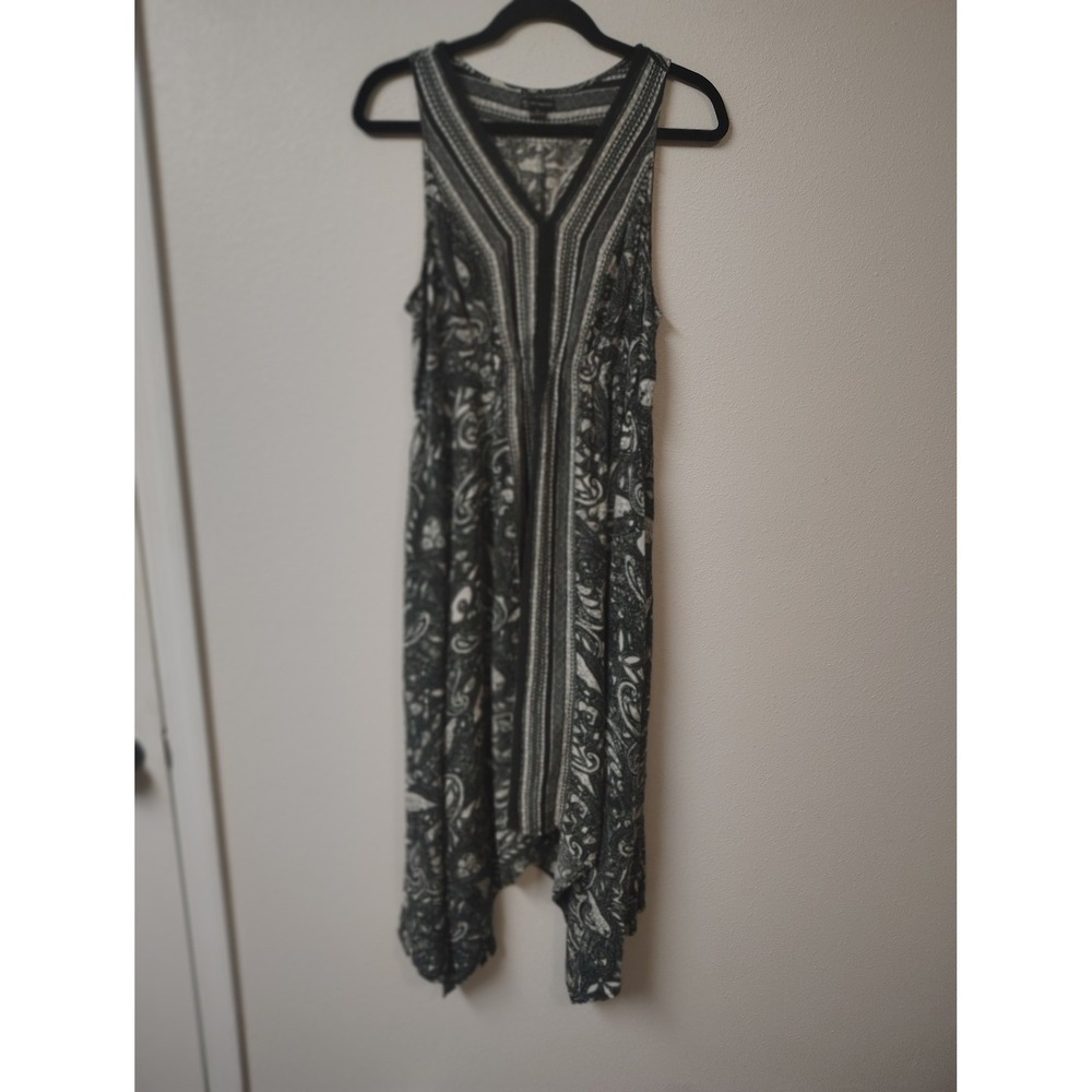 New Directions Womens Paisley Sharkbite Hem Open Front Vest Black White Medium